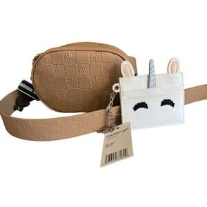 Steve Madden Belt Bag Bundle Tan Logo Unicorn Card Case